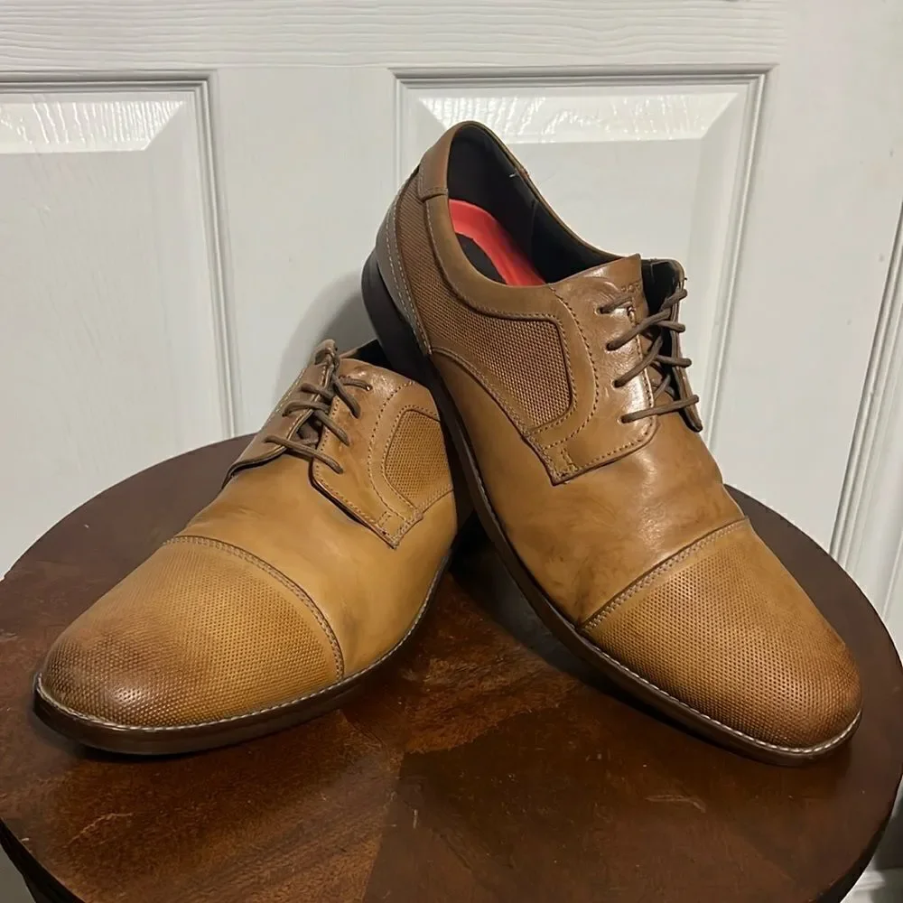 🔥🔥‎ ROCKPORT Simon Cap Toe Oxford Cognac Leather Dress Shoes - Men Sz 12 - EUC